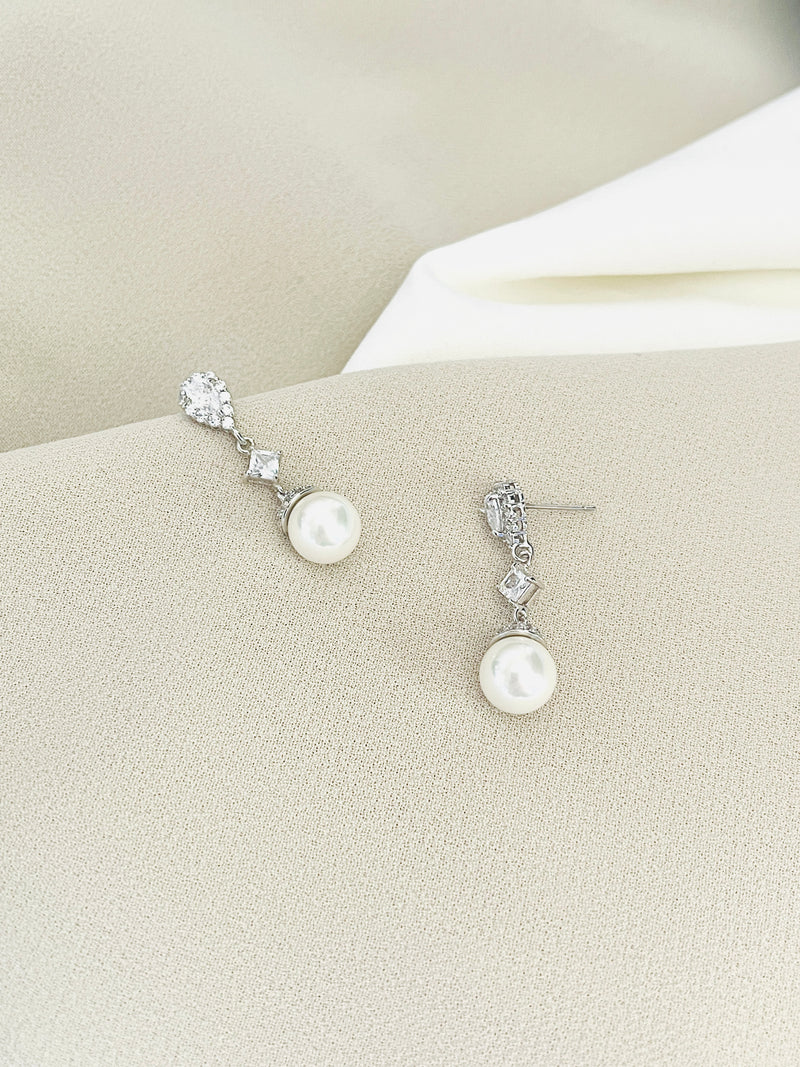 EMELIA - Delicate Drop Pearl Earrings In Silver - JohnnyB Jewelry