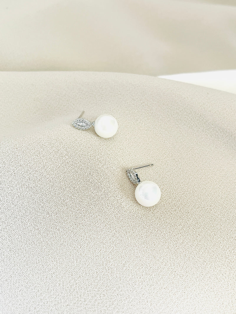 CAMILLA - Pave And Marquise CZ Drop Pearl Earrings In Silver