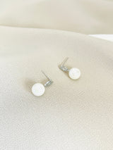 CAMILLA - Pave And Marquise CZ Drop Pearl Earrings In Silver