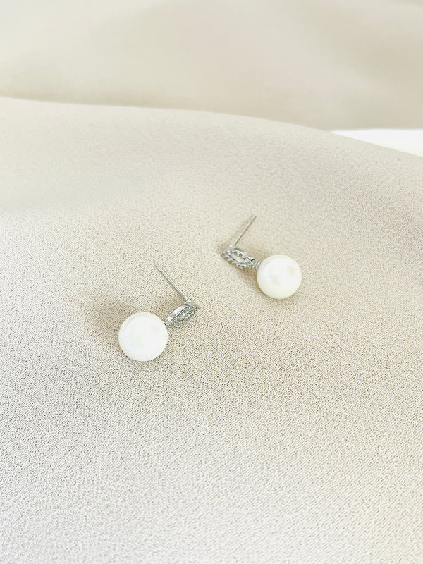 CAMILLA - Pave And Marquise CZ Drop Pearl Earrings In Silver