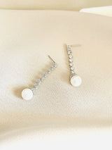 CICELY - Slim Crystal Drop with Pearl Earrings - JohnnyB Jewelry