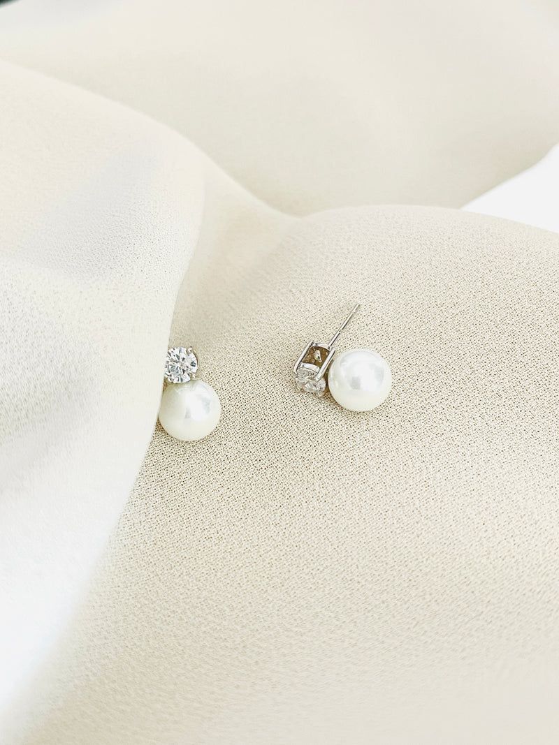 LOUISA - Round CZ And Pearl Stud Earrings