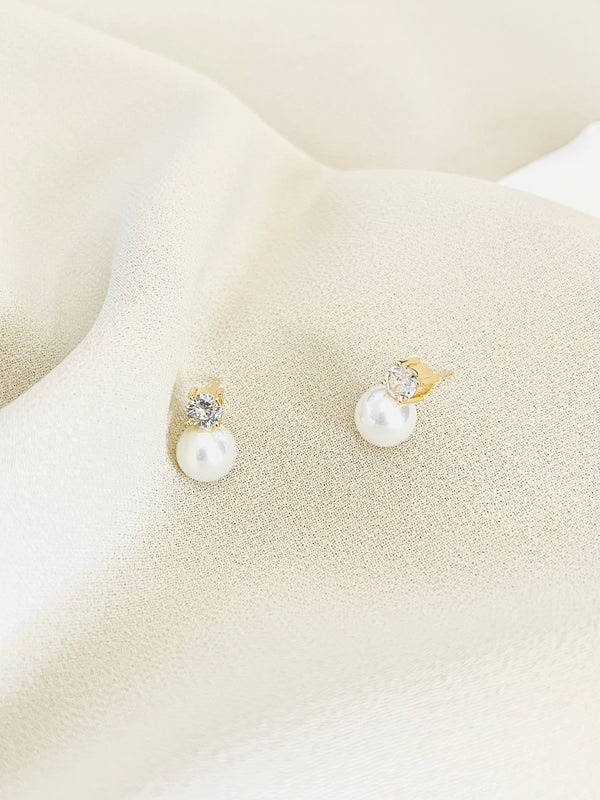 LOUISA - Round CZ And Pearl Stud Earrings