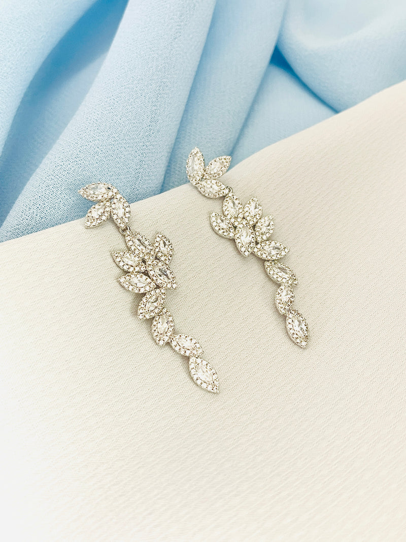 SHERIDAH - Multi-Crystal CZ Leaf-Shaped Drop Earrings