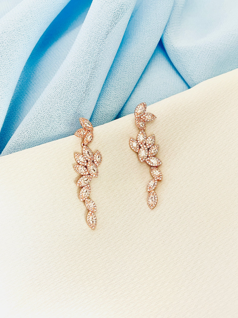 SHERIDAH - Multi-Crystal CZ Leaf-Shaped Drop Earrings