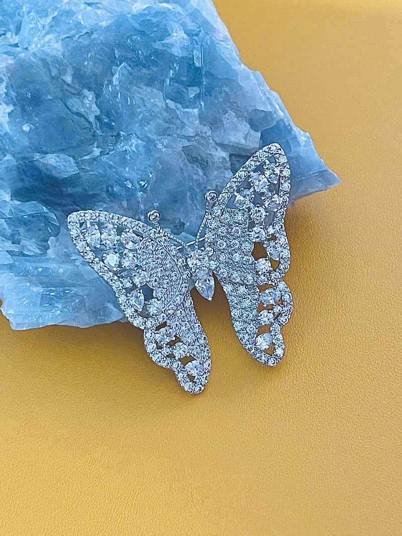 CASSANDRA - Clear Multi-Shaped CZ Butterfly Brooch Pin In Silver