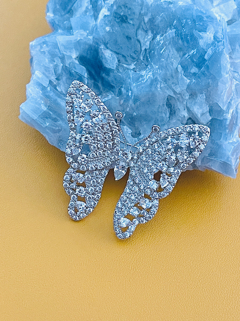 CASSANDRA - Clear Multi-Shaped CZ Butterfly Brooch Pin In Silver