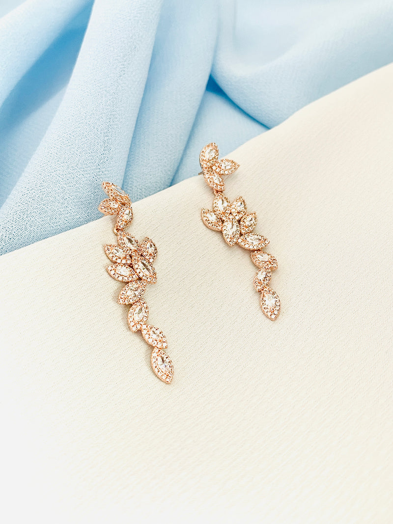 SHERIDAH - Multi-Crystal CZ Leaf-Shaped Drop Earrings