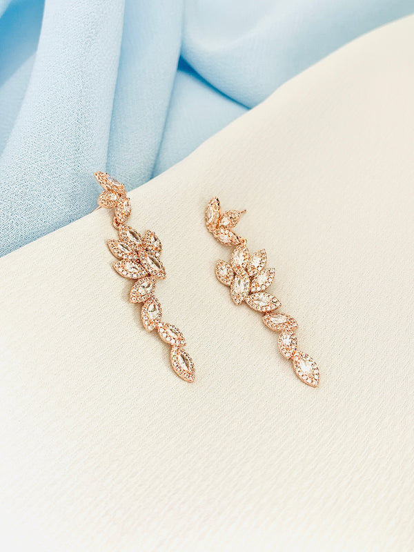 SHERIDAH - Multi-Crystal CZ Leaf-Shaped Drop Earrings