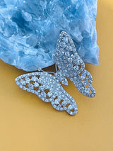 CASSANDRA - Clear Multi-Shaped CZ Butterfly Brooch Pin In Silver