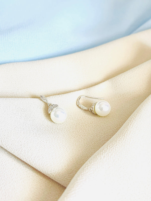 ILONA - Pave-Capped Pearl Drop Earrings In Silver - JohnnyB Jewelry