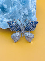 BELLORA - Sapphire Blue Butterfly CZ Brooch Pin In Silver