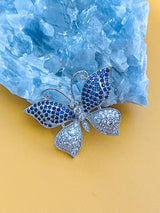 BELLORA - Sapphire Blue Butterfly CZ Brooch Pin In Silver