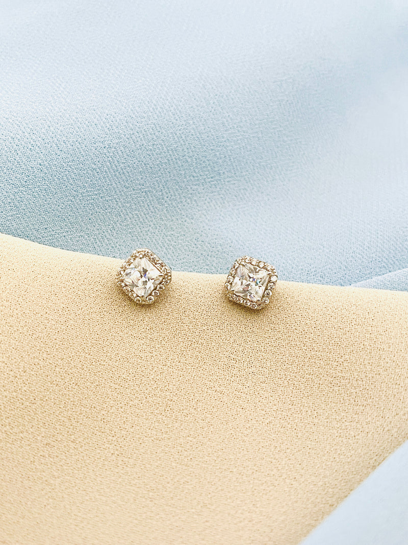 JACINDA - Classic Square CZ Crystal Studs Earrings - JohnnyB Jewelry
