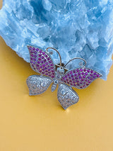 BELLORA - Purple Blue Butterfly CZ Brooch Pin In Silver