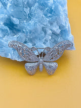 VENUS - Tiny Round CZ Pave Setting Butterfly Brooch Pin In Silver