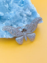 VENUS - Tiny Round CZ Pave Setting Butterfly Brooch Pin In Silver