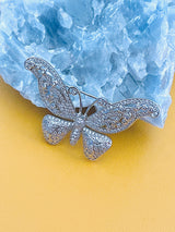VENUS - Tiny Round CZ Pave Setting Butterfly Brooch Pin In Silver