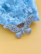 VENUS - Tiny Round CZ Pave Setting Butterfly Brooch Pin In Silver