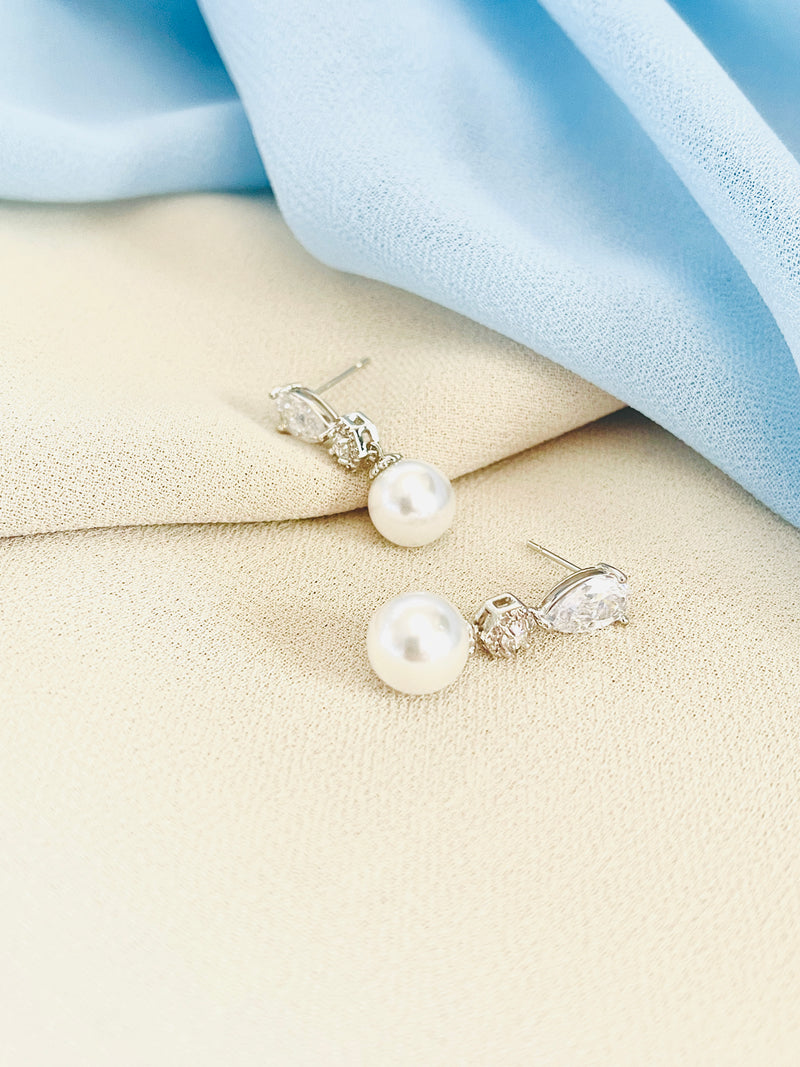 ELEONORE - Multi-Shaped Crystal And Pearl Drop Earrings In Silver