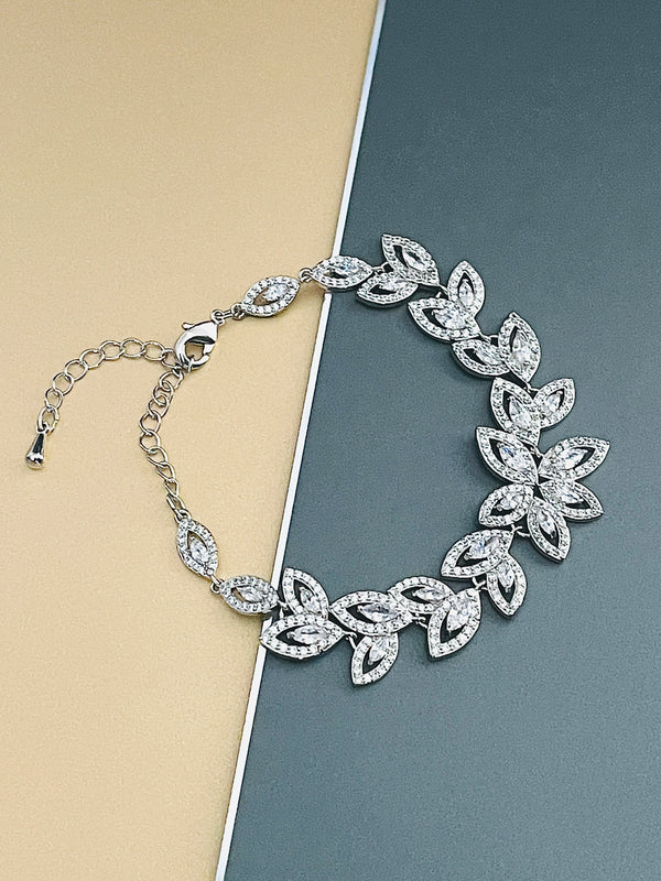 NICOLE - Double Marquise CZ Leaf Bracelet In Silver