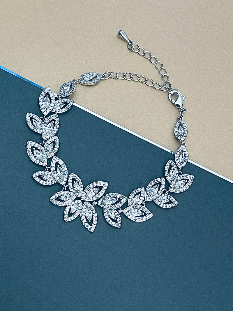 NICOLE - Double Marquise CZ Leaf Bracelet In Silver