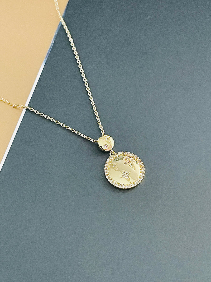 ANN - CZ Pave Star Circle Disc Necklace In 14k Gold