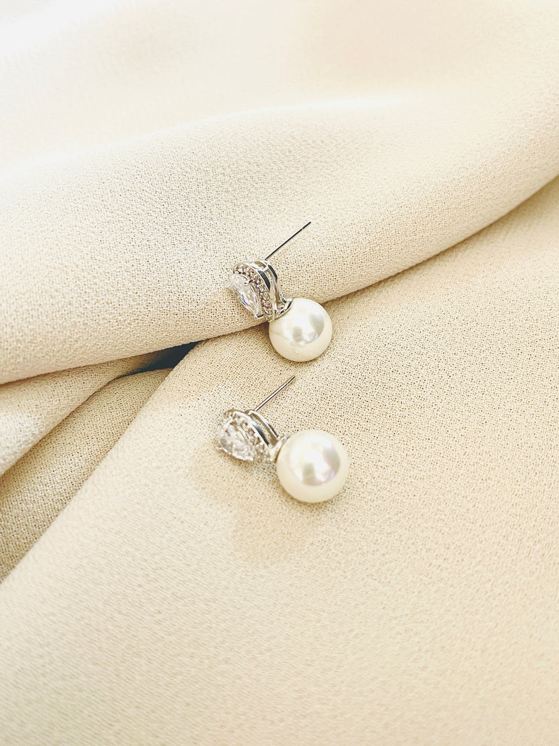 ATLANTA - Inverted Teardrop Crystal And Pearl Stud Earrings In Silver