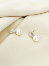 ATLANTA - Inverted Teardrop Crystal And Pearl Stud Earrings In Silver