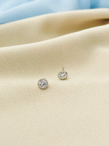 SARAH - Elegant Round CZ Stud Earrings In Silver