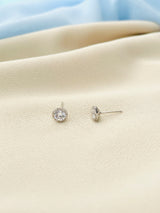 SARAH - Elegant Round CZ Stud Earrings In Silver