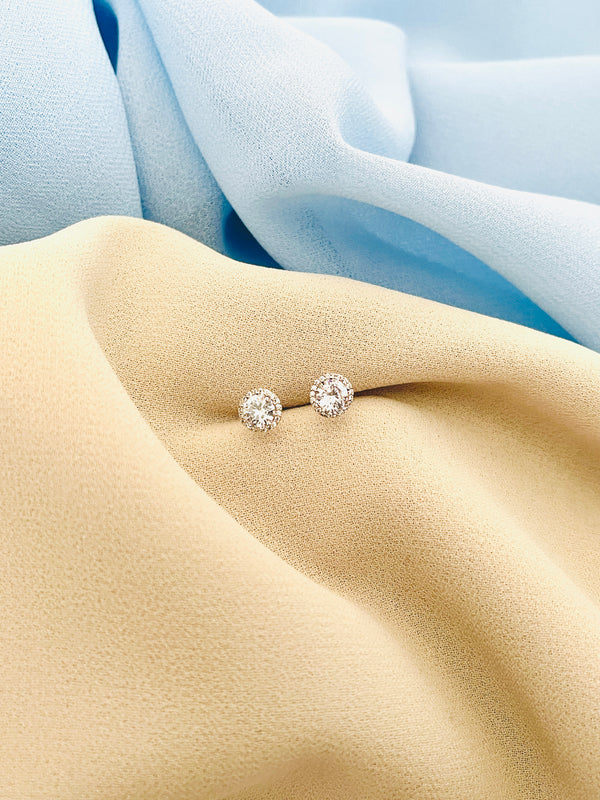 SARAH - Elegant Round CZ Stud Earrings In Silver