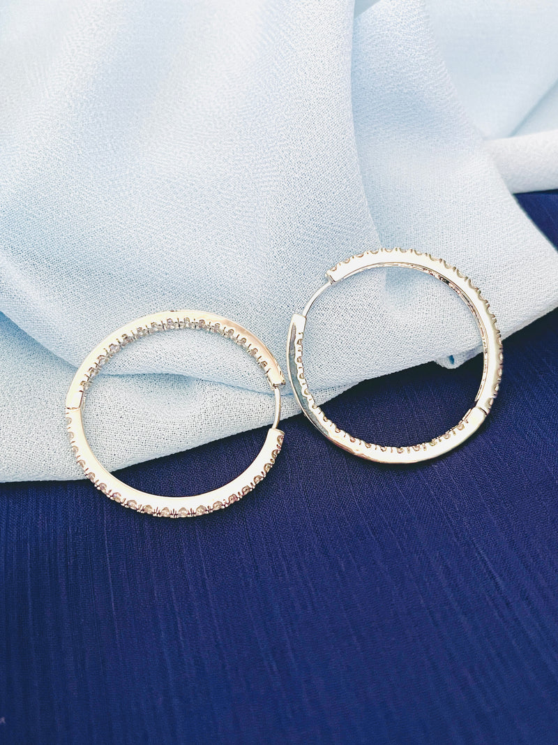 ETERNITY - Round CZ Crystal 30-40mm Hoop Earrings In Silver - JohnnyB Jewelry