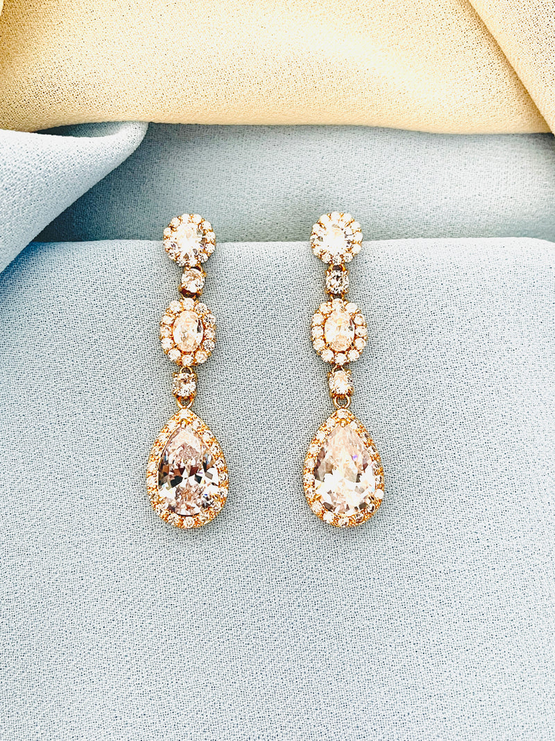 NATALIA - Multi-Shaped CZ Long Teardrop Crystal Earrings - JohnnyB Jewelry