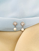 PANDORA - Crystal Stud with Pearl Drop Earrings In Silver - JohnnyB Jewelry