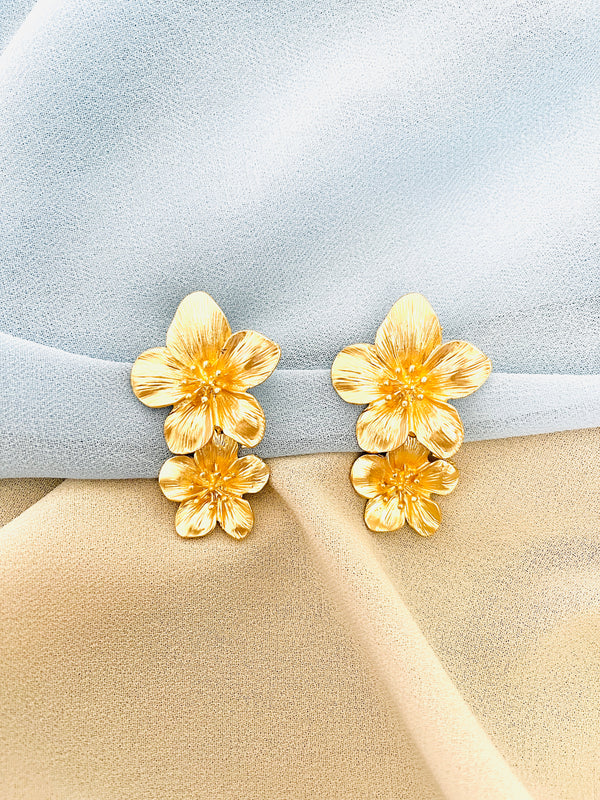 TALULLA - Plain Metal Double Flower Earrings In Gold