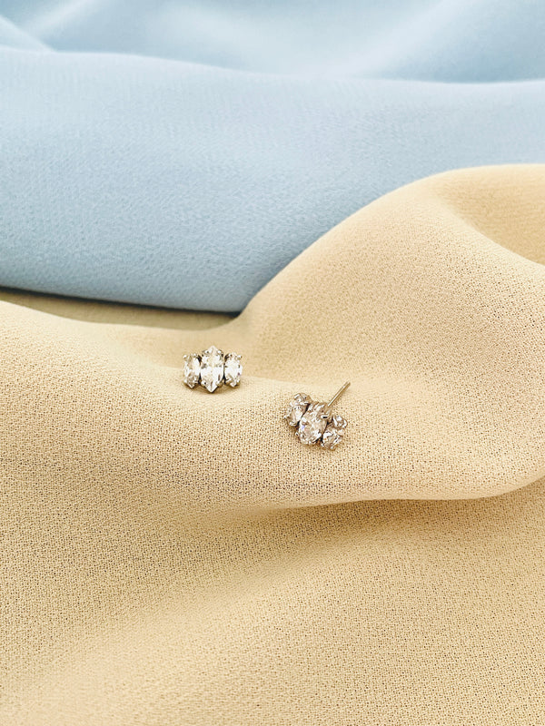 EMILY - Triple Marquise CZ Stud Earrings In Silver