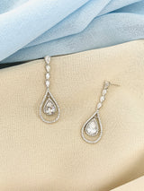 FABIENNE - Long Open Teardrop With CZ Crystal Earrings In Silver - JohnnyB Jewelry