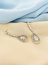 FABIENNE - Long Open Teardrop With CZ Crystal Earrings In Silver - JohnnyB Jewelry