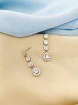 VIOLA - Long Tiered Round CZ Crystal Drop Earrings In Silver - JohnnyB Jewelry