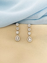 VIOLA - Long Tiered Round CZ Crystal Drop Earrings In Silver - JohnnyB Jewelry