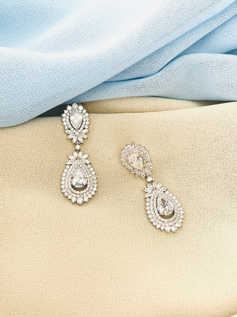 CATALINA - Ornate Teardrop Crystal Earrings - JohnnyB Jewelry