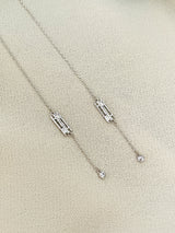 MIYA - Modern Chain And Crystal Drop Needle Earrings