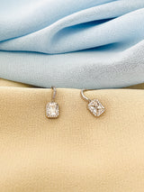 MADISON - Tiny Round Pave CZ With Rectangular Crystal Drop Earrings In Silver