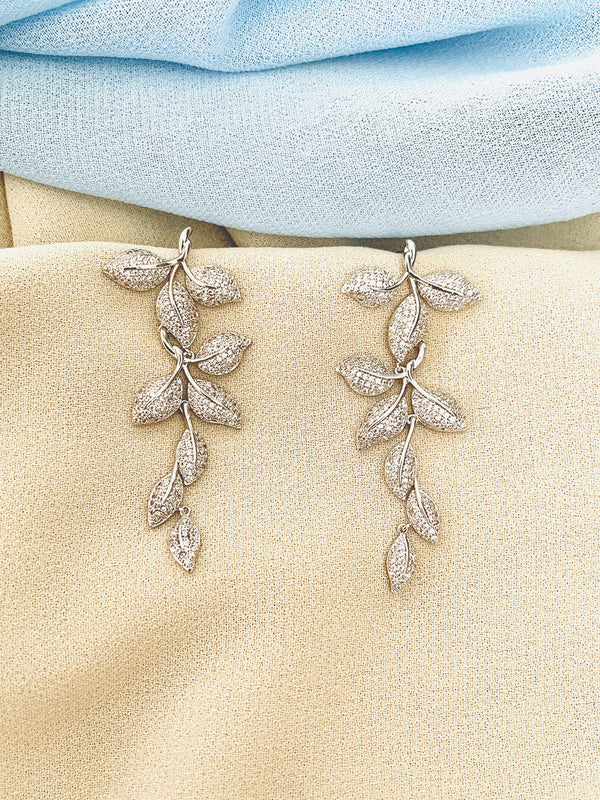 ASPYN - Tiny CZ Pave Vine-Shaped Drop Earrings In Silver