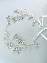 ANDROMEDA - Marquise Crystal Leaves And Pearls Hair Circlet In Silver