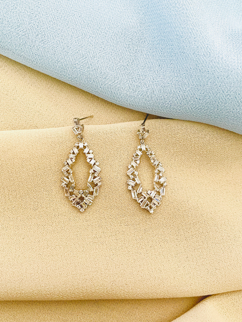 ELECTRA - Multi-Shaped CZ Open-oval Drop Earrings In Silver - JohnnyB Jewelry