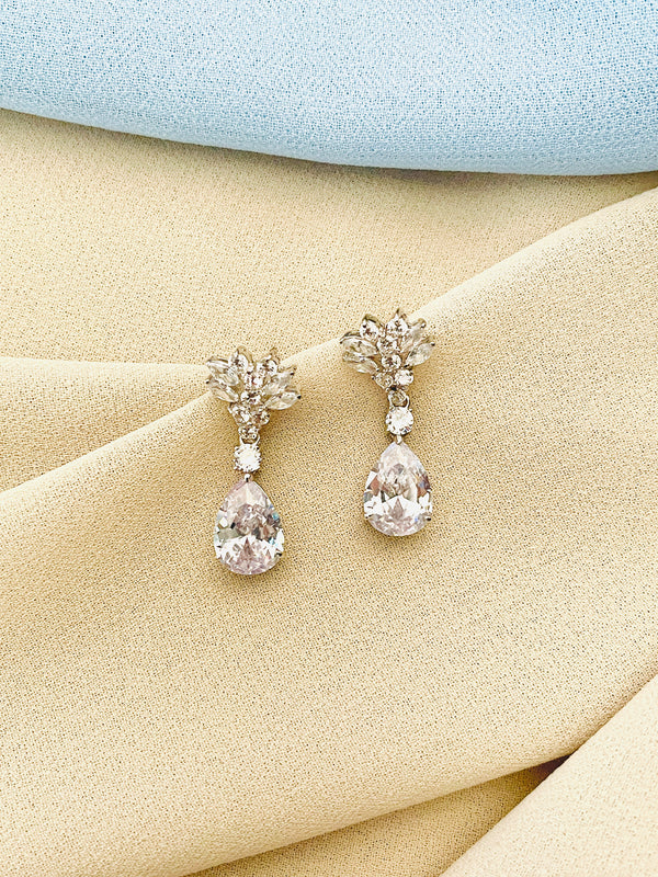 ELSPETH - Multi-Shaped CZ With Teardrop Crystal Earrings In Silver - JohnnyB Jewelry