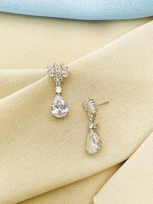 ELSPETH - Multi-Shaped CZ With Teardrop Crystal Earrings In Silver - JohnnyB Jewelry