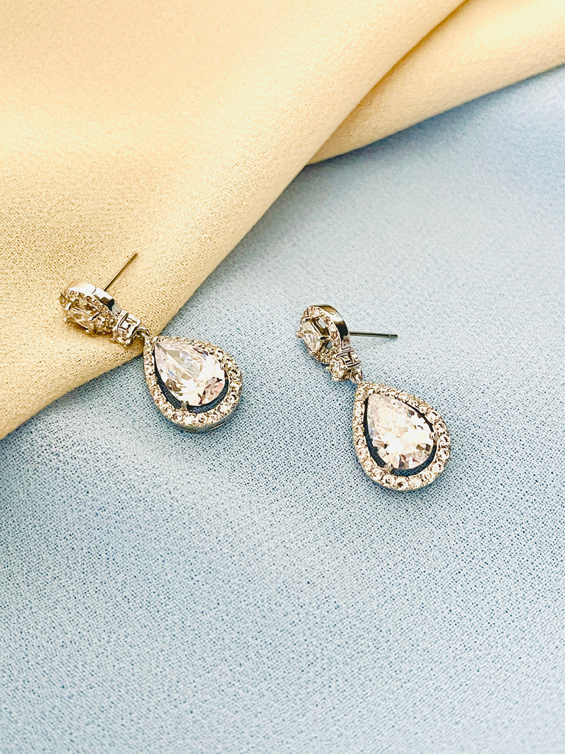 FLAVIA - Teardrop Crystal Earrings In Silver - JohnnyB Jewelry